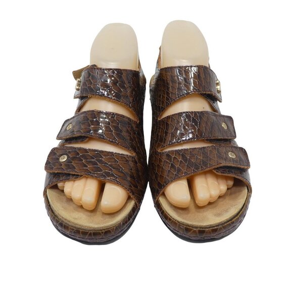 Helle Comfort Thandie Sandals Womens EU 38 US 8 Brown Croc Print Leather Open To - Picture 6 of 12